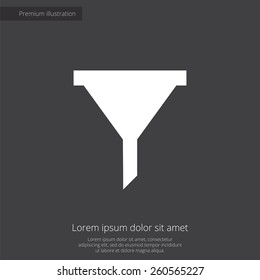filter premium illustration icon, isolated, white on dark background, with text elements 