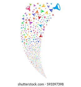 Filter random fireworks stream. Vector illustration style is flat bright multicolored iconic symbols on a white background. Object fountain constructed from scattered pictographs.
