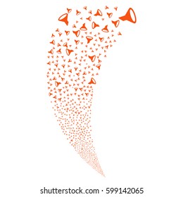 Filter random fireworks stream. Vector illustration style is flat orange iconic symbols on a white background. Object fountain made from scattered pictograms.
