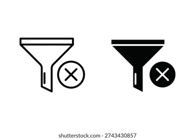 Filter Remove Icons: Funnel with Cross Symbol in Outline and Filled Styles