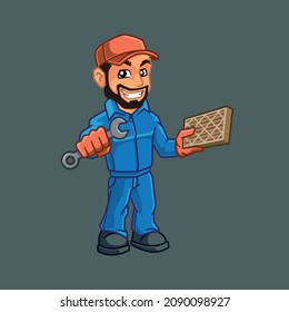 Filter Repairing Worker Mascot Character