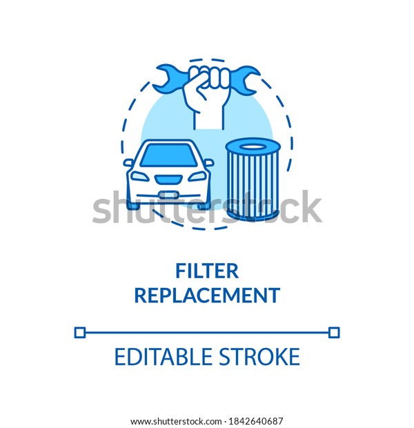 Filter replacement concept icon. Engine cooling
system change idea thin line illustration. Transport, hand with
wrench tool, air cooler. Vector isolated outline RGB color drawing.
Editable stroke