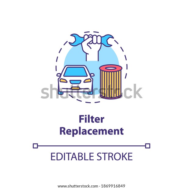Filter replacement concept icon. Engine air filter\
change idea thin line illustration. Car, hand with wrench tool, air\
cleaner. Vector isolated outline RGB color drawing. Editable\
stroke