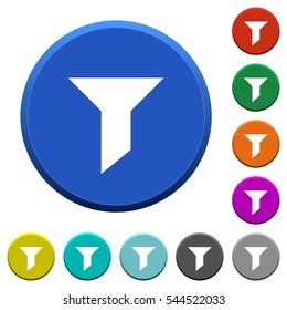 Filter round color beveled buttons with smooth surfaces and flat white icons