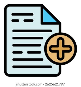 Filter search add file icon. Outline Filter search add file vector icon for web design isolated on white background color flat