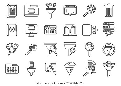 Filter search icons set outline vector. Filter interface. Digital education