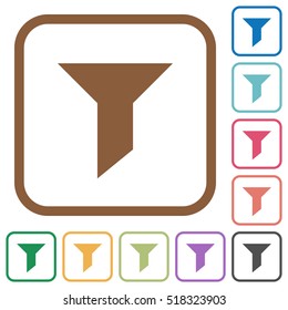 Filter simple icons in color rounded square frames on white background