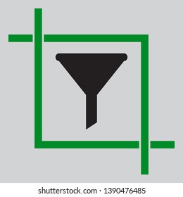 Filter simple sign. Black icon inside green crop tool at light gray background