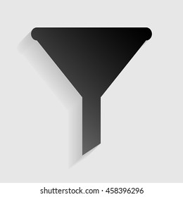 Filter simple sign. Black paper with shadow on gray background.