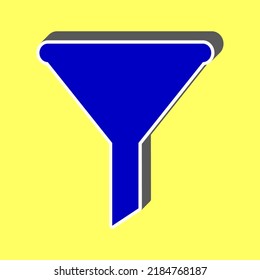 Filter simple sign. Blue Icon with white stroke in 3d at yellow Background. Illustration.