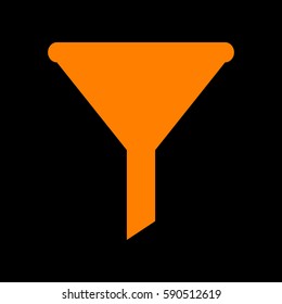Filter simple sign. Orange icon on black background.
