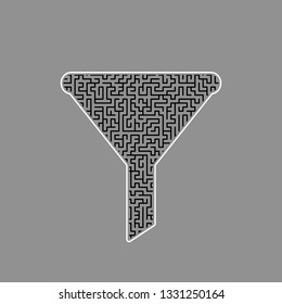 Filter simple sign. Vector. Black maze filled icon with white border at gray background.