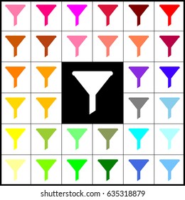 Filter simple sign. Vector. Felt-pen 33 colorful icons at white and black backgrounds. Colorfull.