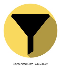 Filter simple sign. Vector. Flat black icon with flat shadow on royal yellow circle with white background. Isolated.
