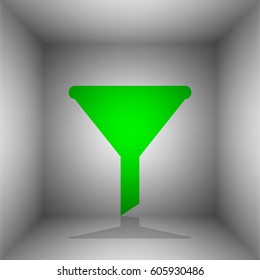 Filter simple sign. Vector. Green icon with shadow in the room.