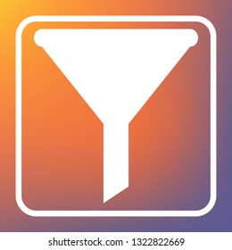 Filter simple sign. Vector. White icon on transparent button at orange-violet gradient background.