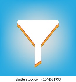 Filter simple sign. Vector. White icon with 3d warm-colored gradient body at sky blue background.