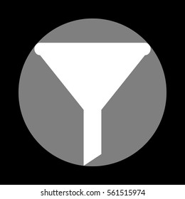 Filter simple sign. White icon in gray circle at black background. Circumscribed circle. Circumcircle.
