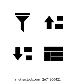 Filter Sort Ascending Sort Descending and Table Icon Set for Mobile Application