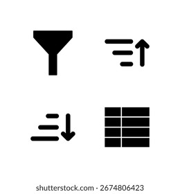 Filtrar Ordenar Ascendente Ordenar Descendente y Tabla Icon Set para Aplicación Móvil