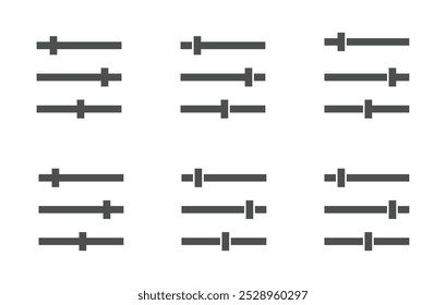 Filter and sort flat vector icons set. Options, settings, adjustment vector icons set