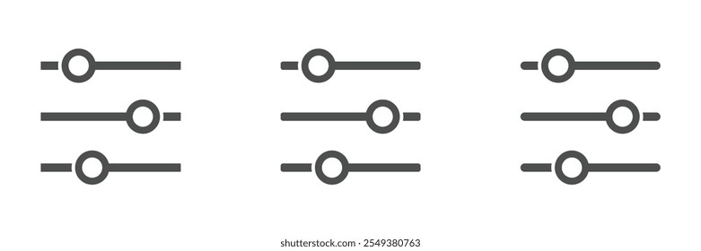 Filter and sort flat vector icons set. Options, settings, adjustment vector signs set