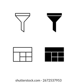 Filtrar y Colección de iconos de mesa en línea y estilo sólido