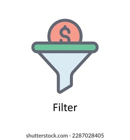 Iconos de contorno de relleno de vectores de filtro. Material gráfico simple