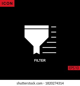 Filter vector icon on black background. Illustration flat icon for graphic, print media interfaces and web design.
