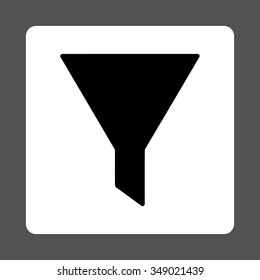 Filter vector icon. Style is flat rounded square button, black and white colors, gray background.