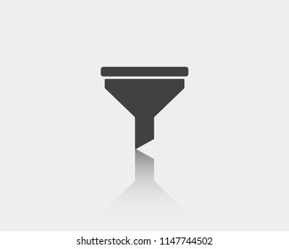 Filter vector web icon isolated on white background with mirror reflection, EPS 10, top view 