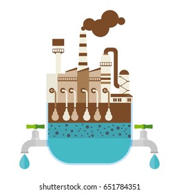 Filter, water filtration and purifier system. Save clear drinking water. Water treatment. Flat vector cartoon illustration. Objects isolated on a white background.