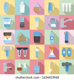 Filter water icon set. Flat set of filter water vector icons for web design