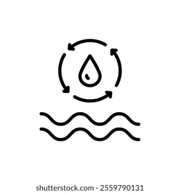 Filter water line icon. Osmosis and desalination. Filtration process. Potable water. Outline sign of filter water vector icons for web design isolated on white background.