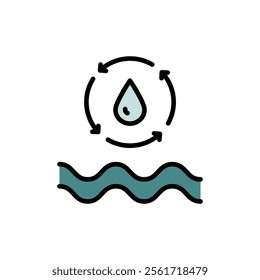 Filter water line icon. Osmosis and desalination. Filtration process. Potable water. Color sign of filter water vector icons for web design isolated on white background.