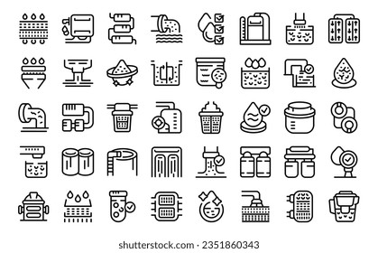 Filter for water purification icons set outline vector. Treatment tank. Sewage pipe