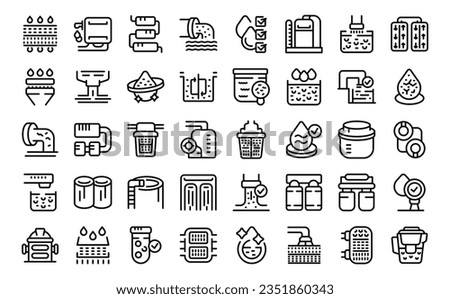 Filter for water purification icons set outline vector. Treatment tank. Sewage pipe