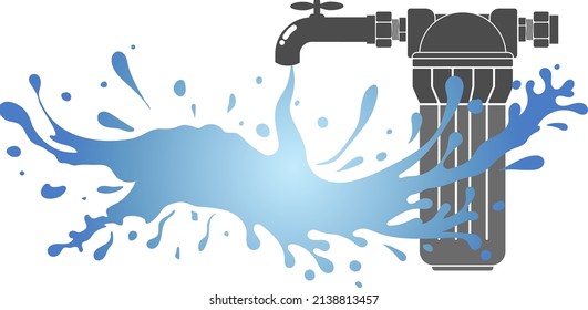 Filtered water flows from the faucet. Filtration and purification of water