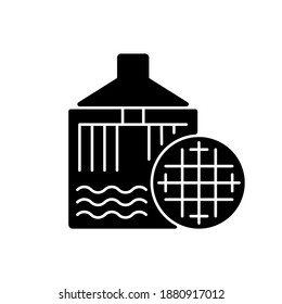 Filtering black glyph icon. Beer production in industrial boiler. Brewery automated technology. Industrial appliance to brew ale. Silhouette symbol on white space. Vector isolated illustration