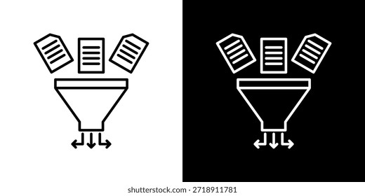 Ilustración vectorial de contorno rellena de iconos de filtrado de datos en blanco y negro