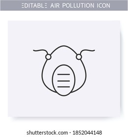 Filtering face mask line icon. Biohazard vapors respiratory protection .Industrial pollution n95 face mask. Environment pollution and ecology damage concept.Isolated vector illustration.Editable stroke