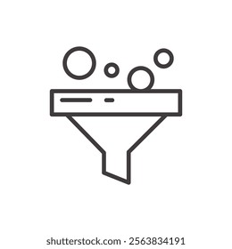 Filtering Icon Depicting a Funnel with Particles in Black and White