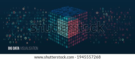 Filtering machine algorithms. Cube Big data visualization. Information analytics concept. Sorting data. Vector technology background. Abstract stream information with squares array and binary code.