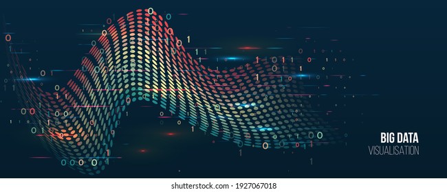 Filtering machine algorithms. Sorting data. Vector technology background. Big data visualization. Information analytics concept. Abstract stream information with ball array and binary code.