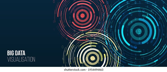 Filtering machine algorithms. Sorting data. Vector technology background. Big data visualization. Information analytics concept. Abstract stream information with circles array and binary code.