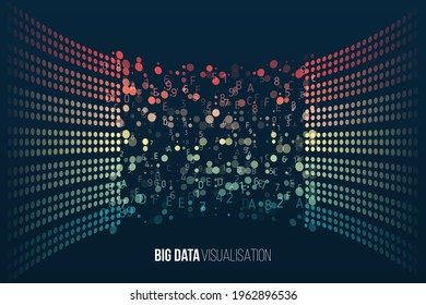 Filtering machine algorithms. Sorting data. Vector technology background. Big data visualization. Information analytics concept. Abstract stream information with ball array and binary code. 