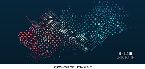 Filtering machine algorithms. Wide Big data visualization. Information analytics concept. Sorting data. Vector technology background. Abstract stream information with circles array and binary code.