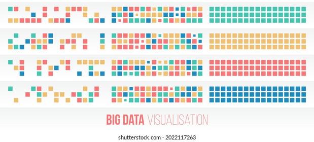 Filtering machine algorithms. Wide Big data visualization. Information analytics concept. Sorting data. Vector technology background. Abstract stream information with squares array and binary code.