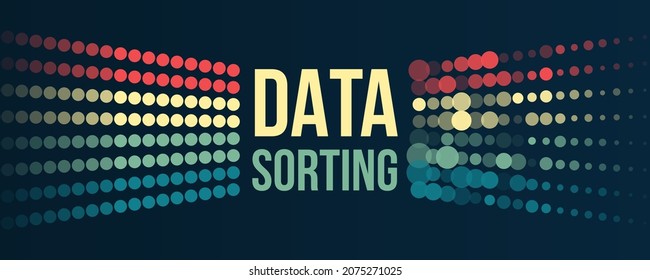Filtering machine algorithms. Wide Big data visualization. Information analytics concept. Sorting data. Vector technology background. Abstract stream information with circles array and binary code.