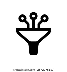 Filtering. Outlined stroke vector icon with black-filled details.